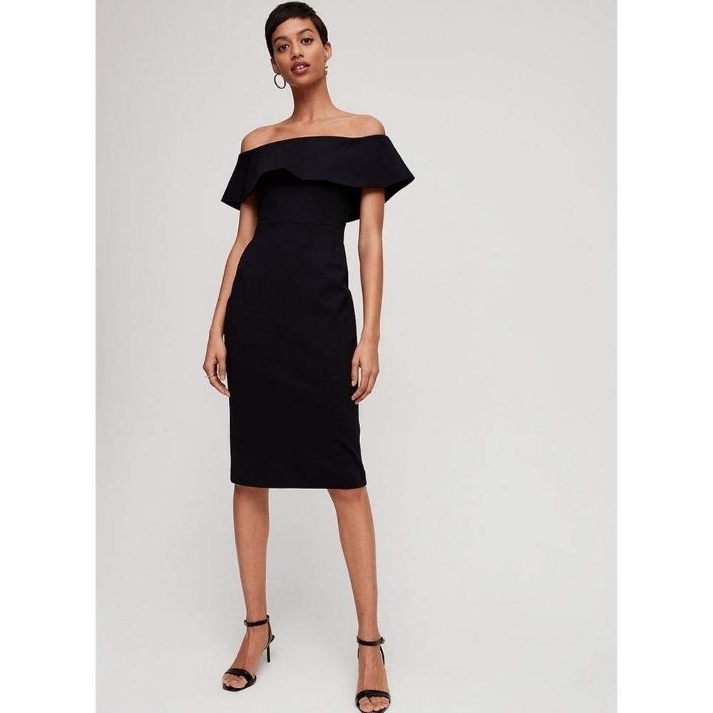 Aritzia Babaton Ruslan Off the Shoulder Black Midi Dress Size 10